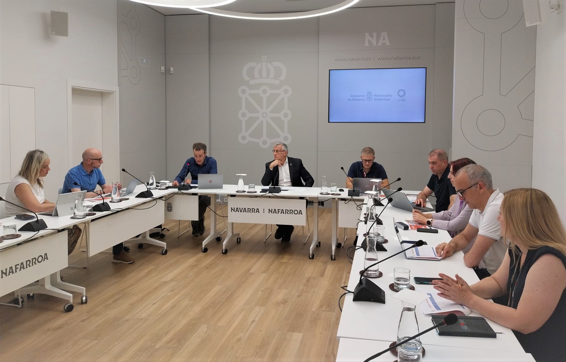 El vicepresidente Taberna y Luis Campos, en la celebración del consejo de administración de Nasertic celebrada esta mañana en el Palacio de Navarra. 